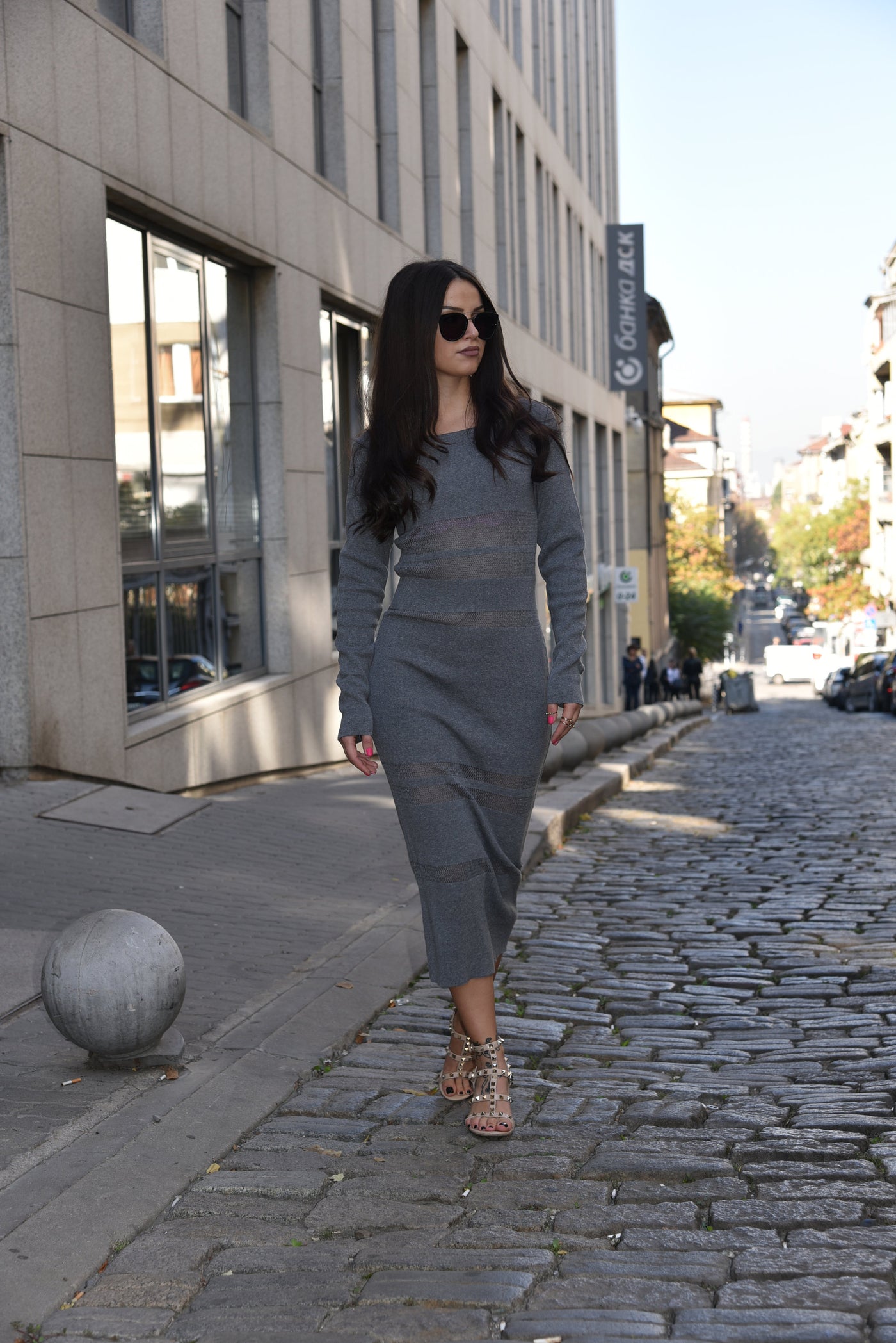 Grey knit sweater dress F1951 FloAtelier Handmade Grey knit sweater dress F1951 FloAtelier Handmade