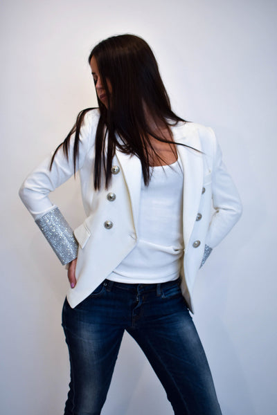 Double buttoned white blazer with stones F1919