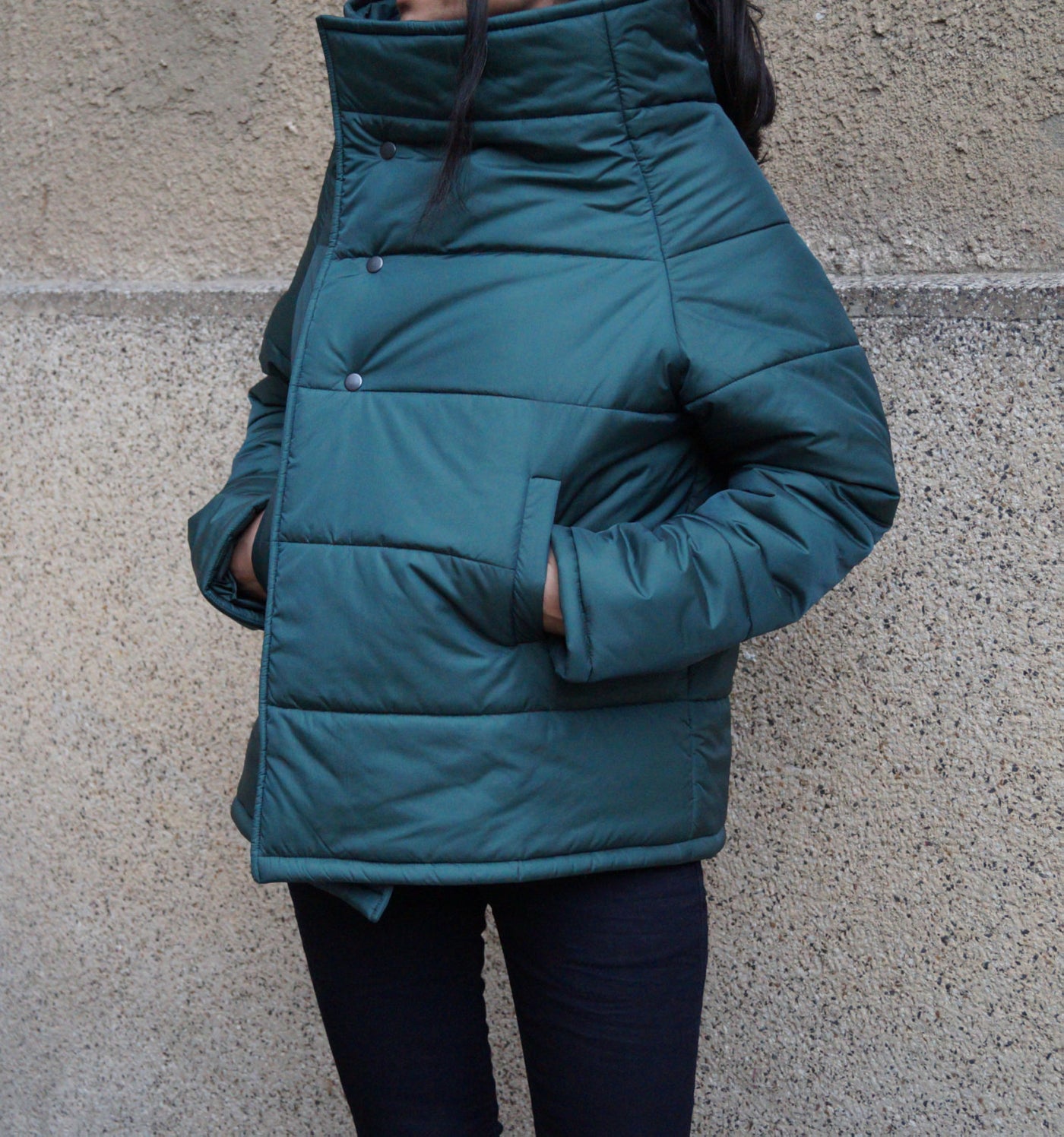 Green quilted windproof jacket F1530